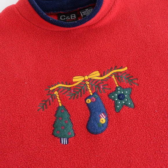 Vintage Croft And Barrow Red Embroidered Christmas Stocking Tree Star Sweater M - Picture 9 of 10
